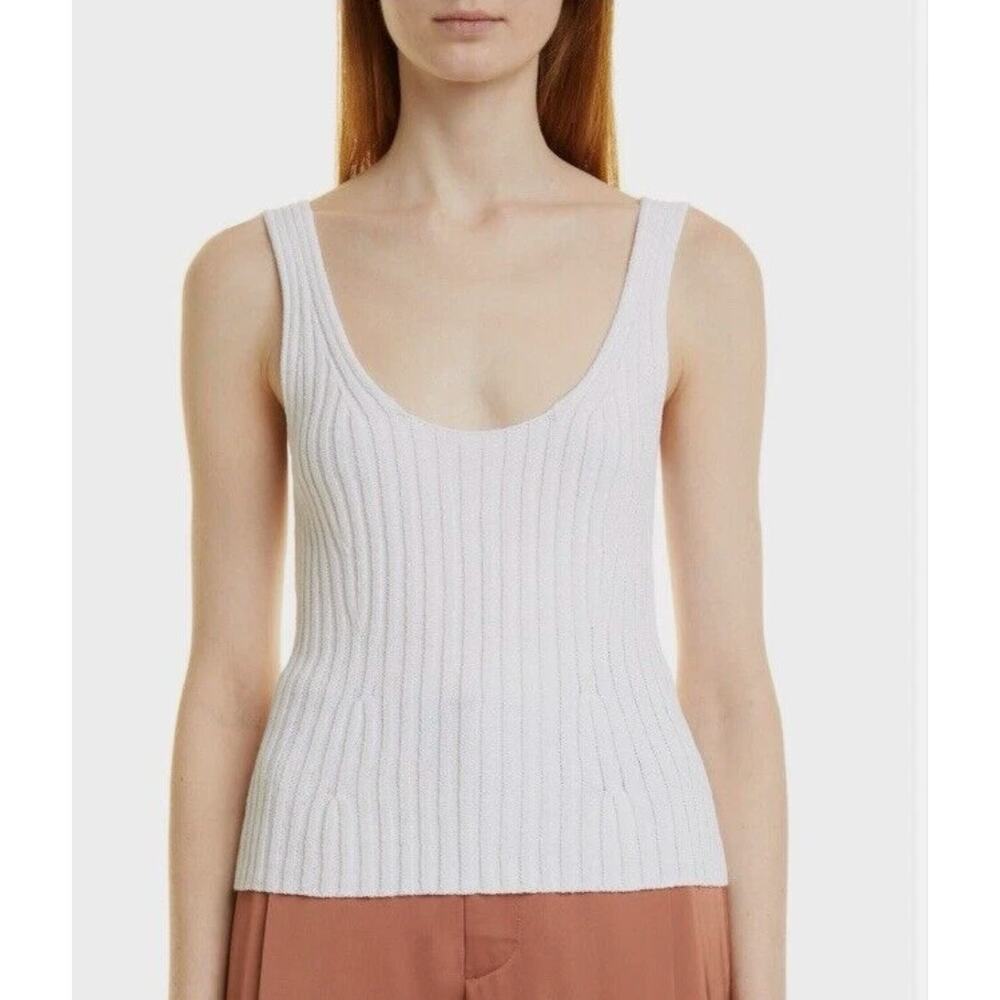 Vince Women's M Tie Back Ribbed Tank in Optic White Cotton Blend Stretch